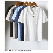 Load image into Gallery viewer, Sinicism Store 5XL Men Cotton Linen T-shirt Man 2019 Summer Casual T-shirts Men T Shirts Male V-Neck Short Sleeve Tees